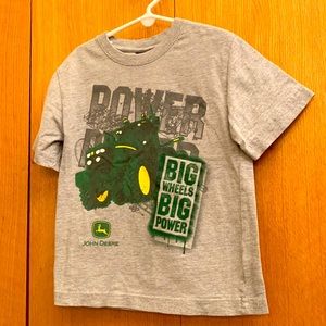 John Deere Boy’s size 5 - 6 gray green yellow tractor graphic tee t shirt VGUC